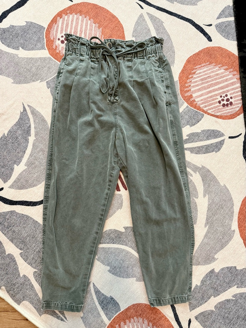 Free People Olive Green Paperbag Waist Straight Leg Pants